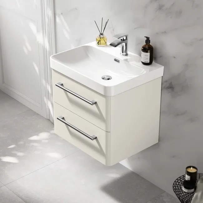 Omaha Linen White Wall Hung Basin Drawer Vanity 600mm