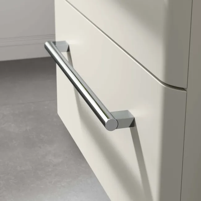 Omaha Linen White Wall Hung Drawer Vanity with Marble Top & Curved Counter Top Basin 600mm