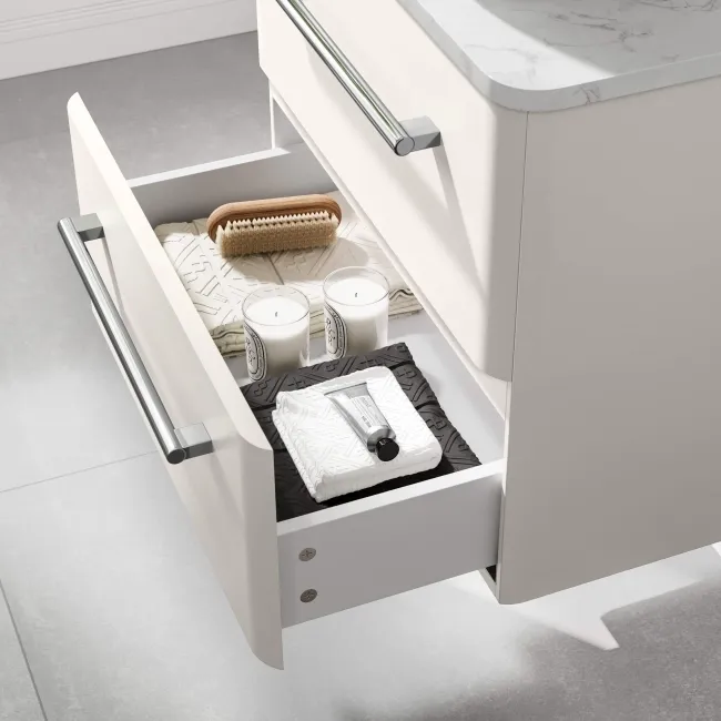 Omaha Linen White Wall Hung Drawer Vanity with Marble Top & Marin Basin 600mm