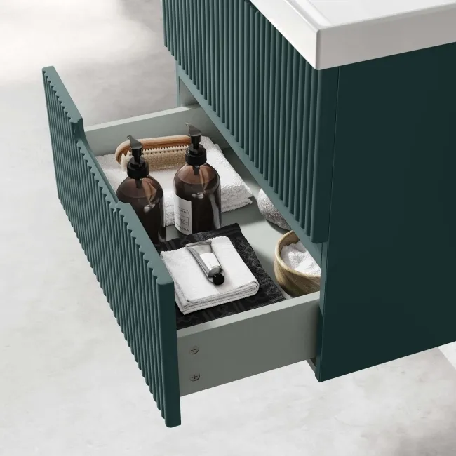 Crete Fluted Mystic Green Wall Hung Basin Drawer Vanity 600mm