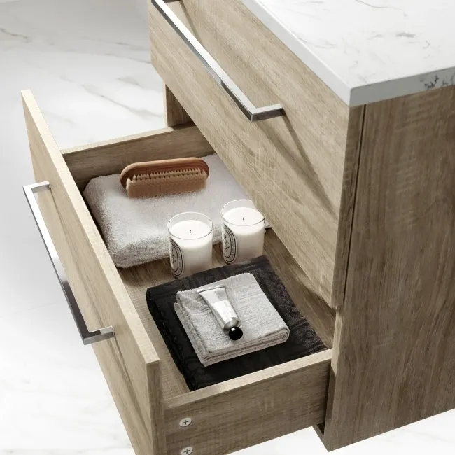 Elba Dawn Oak Wall Hung Drawer 600mm - Excludes Counter Top Basin