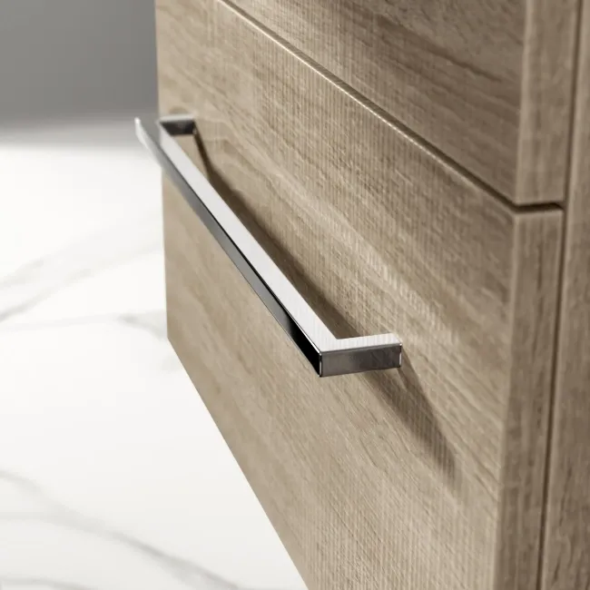 Elba Dawn Oak Wall Hung Drawer Vanity with Marble Top & Curved Counter Top Basin 600mm