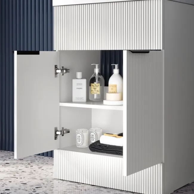 Havana Fluted Coastal White Basin Vanity 600mm - Black Accents