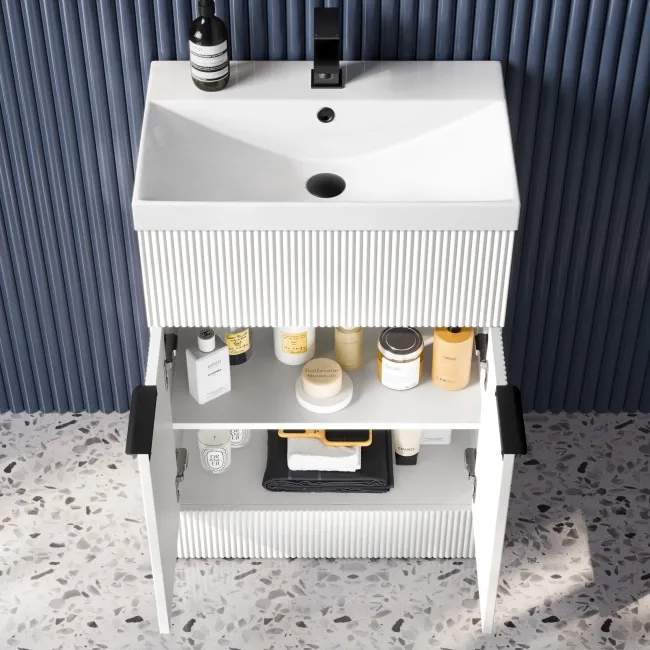 Havana Fluted Coastal White Combination Vanity Basin and Miami Toilet 1100mm - Black Accents