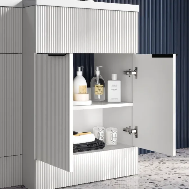 Havana Fluted Coastal White Combination Vanity Basin and Houston Toilet 1100mm - Black Accents - Right Handed