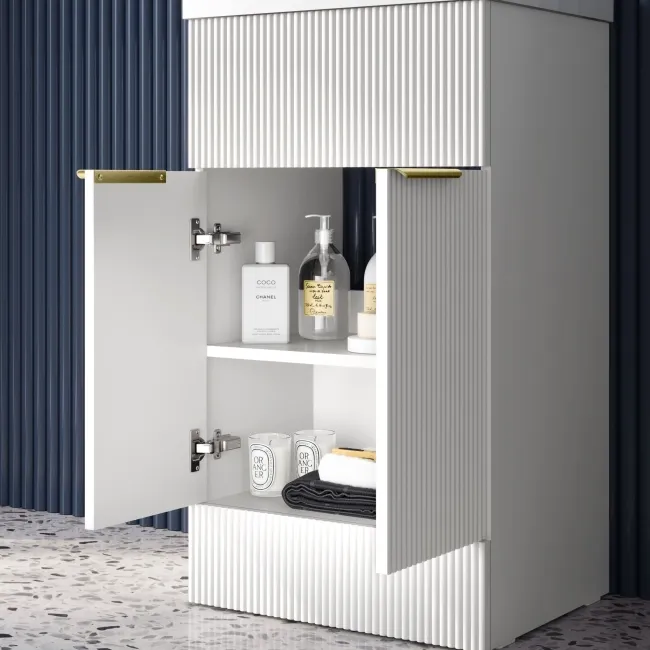 Havana Fluted Coastal White Basin Vanity 500mm - Brushed Brass Accents