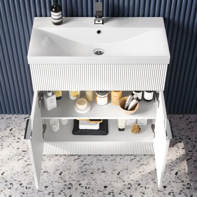 Havana Fluted Coastal White Basin Vanity 800mm - Chrome Handles