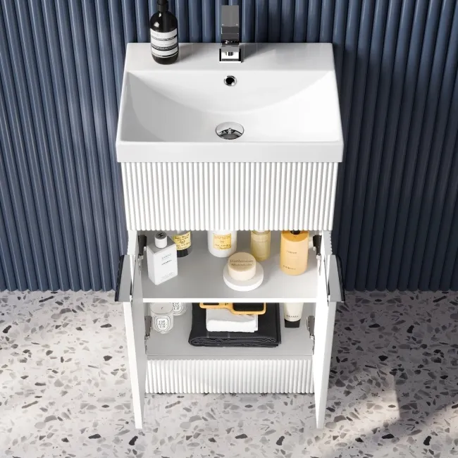 Havana Fluted Coastal White Basin Vanity and Back To Wall Toilet Unit 1000mm (Excludes Toilet) - Chrome Handles