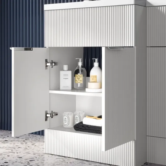 Havana Fluted Coastal White Basin Vanity and Back To Wall Toilet Unit 1100mm (Excludes Toilet) - Chrome Handles - Left Handed