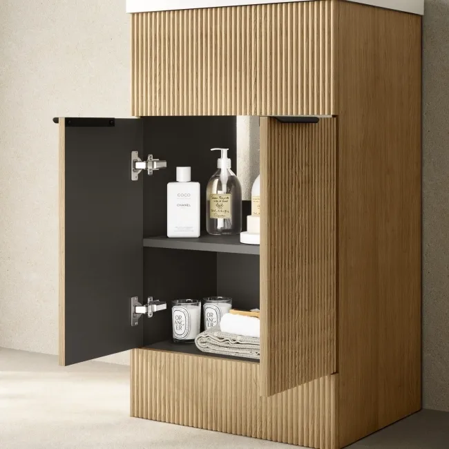 Havana Fluted Country Oak Basin Vanity 500mm - Black Accents