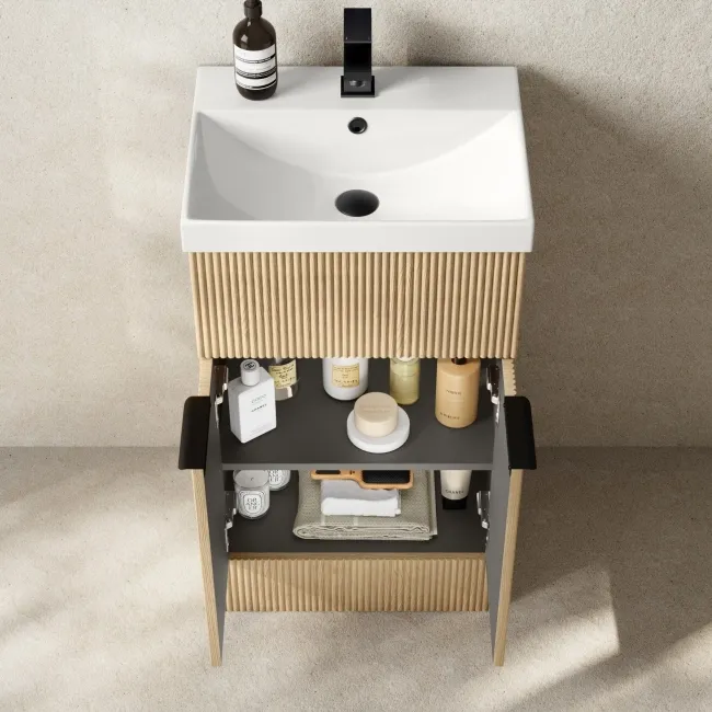 Havana Fluted Country Oak Combination Vanity Basin and Miami Toilet 1000mm - Black Accents