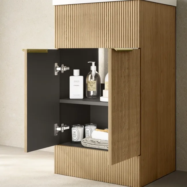 Havana Fluted Country Oak Basin Vanity 500mm - Brushed Brass Accents