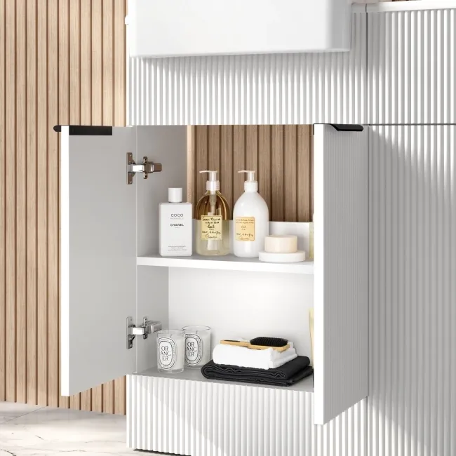 Sicily Fluted Coastal White Vanity and Back To Wall Toilet Unit 1000mm (Excludes Toilet) - Black Accents