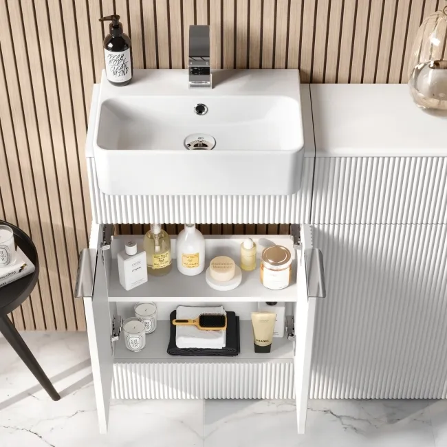 Sicily Fluted Coastal White Combination Vanity Basin and Miami Toilet 1000mm - Chrome Handles