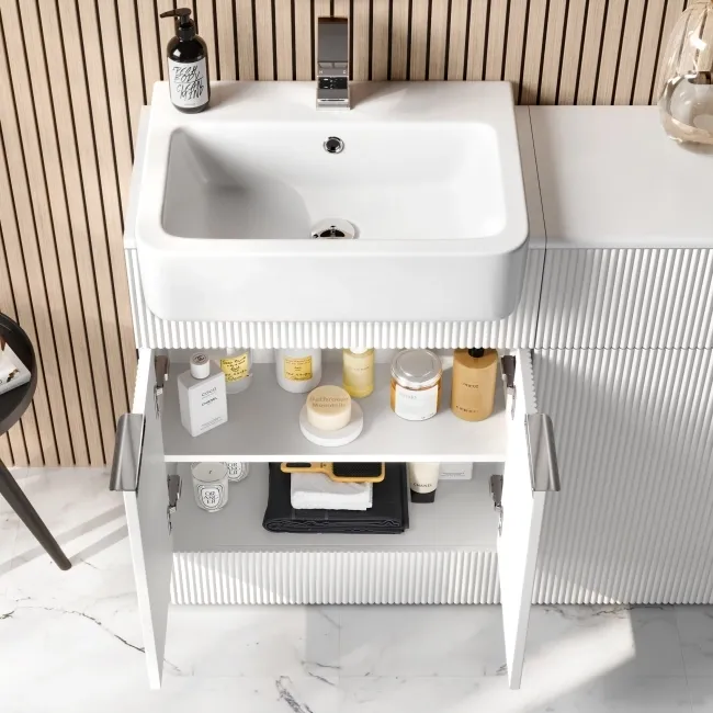 Sicily Fluted?Coastal White Basin Vanity and Toilet Unit 1200mm (No Toilet) - Chrome Handles