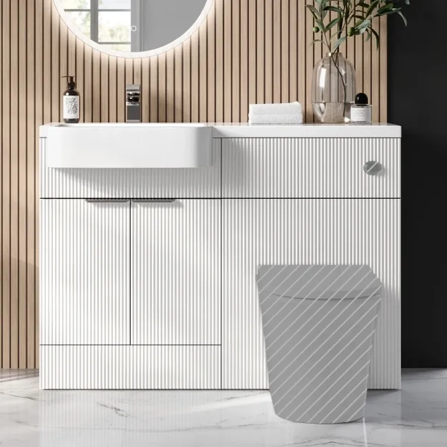 Sicily Fluted?Coastal White Basin Vanity and Toilet Unit 1200mm (No Toilet) - Chrome Handles - Left