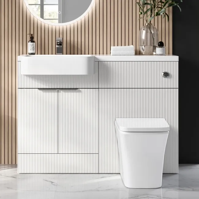 Sicily Fluted?Coastal White Vanity Basin and Houston Toilet 1200mm - Chrome Handles - Left Handed