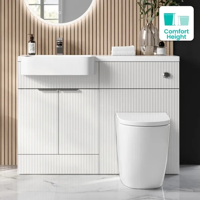 Sicily Fluted?Coastal White Vanity Basin and Utah Comfort Toilet 1200mm - Chrome Handles - Left