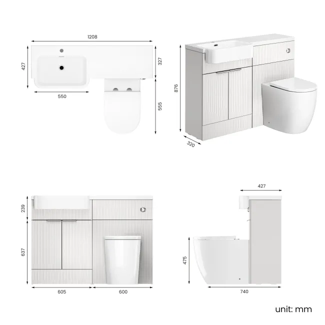 Sicily Fluted?Coastal White Vanity Basin and Utah Comfort Toilet 1200mm - Chrome Handles - Left