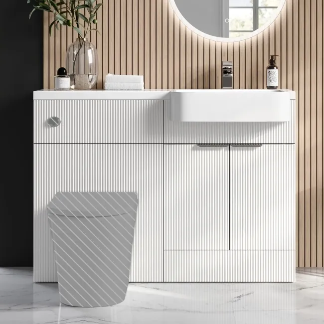 Sicily Fluted?Coastal White Basin Vanity and Toilet Unit 1200mm (No Toilet) Chrome Handles - Right