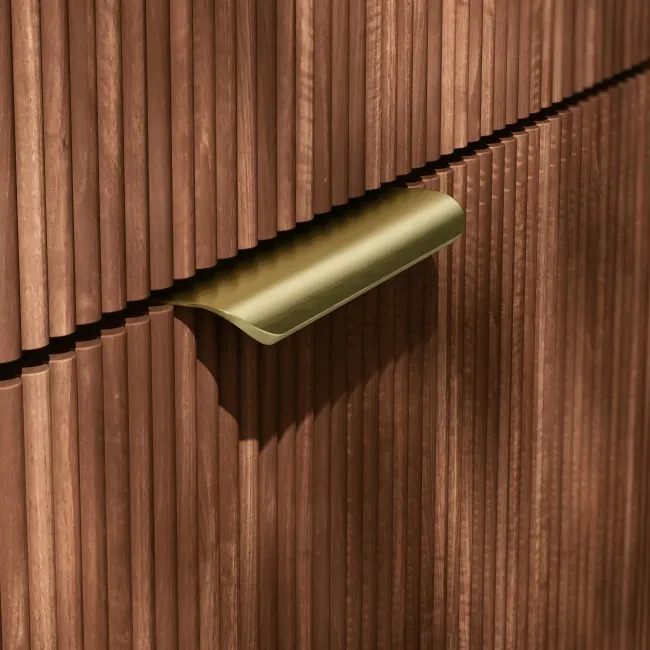 Sicily Fluted Black Walnut Floor Standing Tall Cabinet Unit 1900x300mm - Brushed Brass Accents