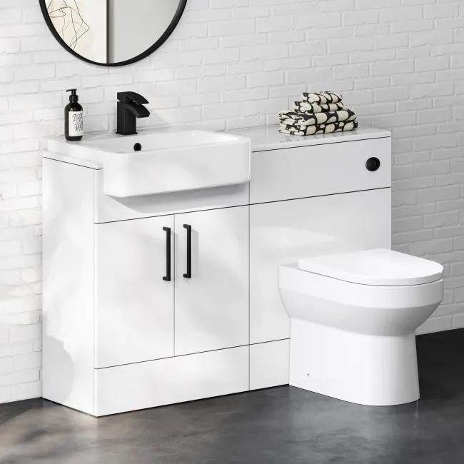 100% Waterproof - Harper Gloss White PVC Vanity Basin and Miami Toilet 1200mm - Black Accents
