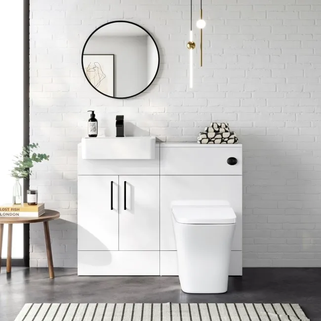 100% Waterproof - Harper Gloss White PVC Vanity Basin & Houston Toilet 1000mm - Black Accents