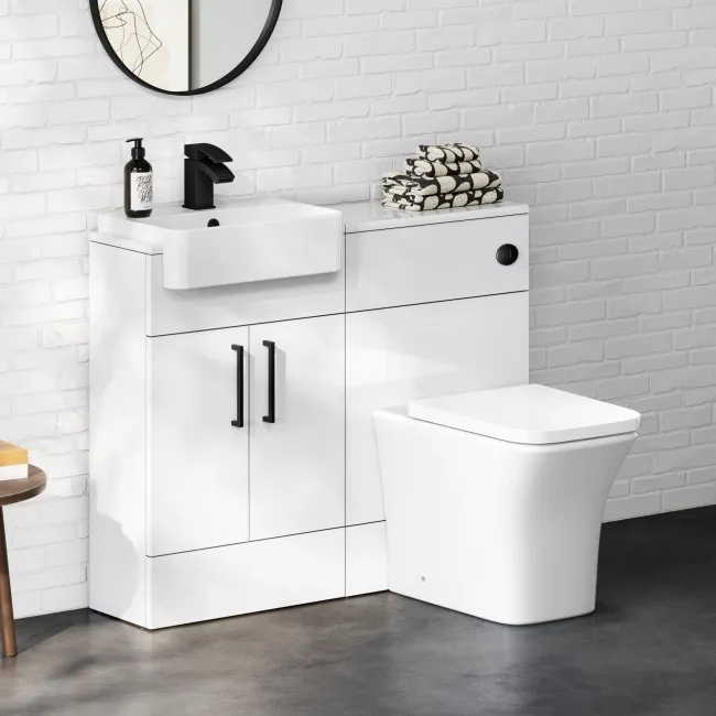 100% Waterproof - Harper Gloss White PVC Vanity Basin & Houston Toilet 1000mm - Black Accents