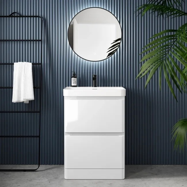 100% Waterproof - Corsica Gloss White PVC Basin Drawer Vanity 600mm