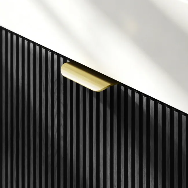Cayman Black Oak Cloakroom Wall Hung Slimline Basin Vanity 440mm - Brushed Brass Accents