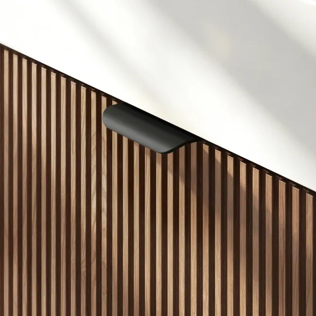 Cayman Natural Walnut Cloakroom Wall Hung Slimline Basin Vanity 440mm - Black Accents