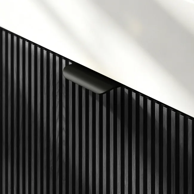 Cayman Black Oak Cloakroom Wall Hung Slimline Basin Vanity 440mm - Black Accents