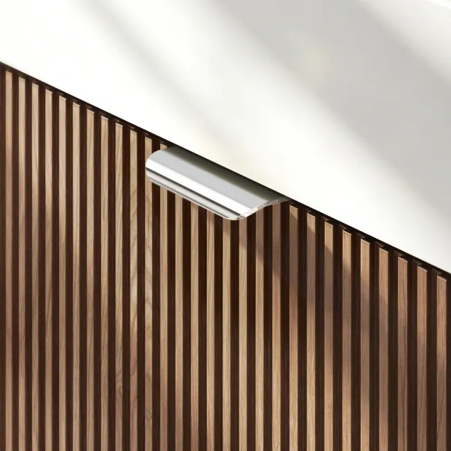 Cayman Natural Walnut Cloakroom Wall Hung Slimline Basin Vanity 440mm - Chrome Handle