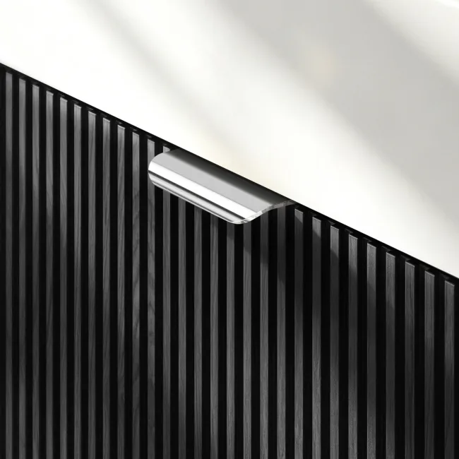 Cayman Black Oak Cloakroom Wall Hung Slimline Basin Vanity 440mm - Chrome Handle