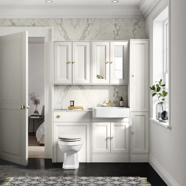 Monaco Cotton White Vanity Basin with Marble Top 1200mm (No Pan & Cistern) - Brushed Brass Accents