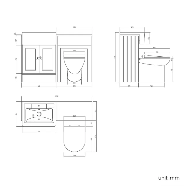 Monaco Cotton White Vanity Traditional Basin and Aruba Toilet 1200mm - Brushed Brass Accents