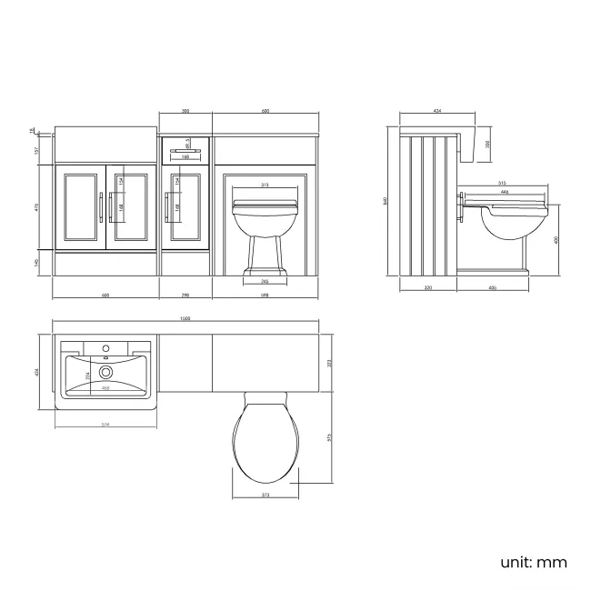 Monaco Cotton White Vanity Traditional Basin and Hudson Toilet Wooden Seat 1500mm - Knurled Handles