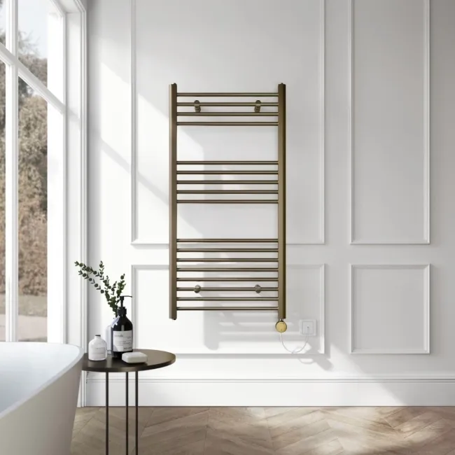 Barcelona Electric Antique Gold Straight Heated Towel Rail 1200x600mm