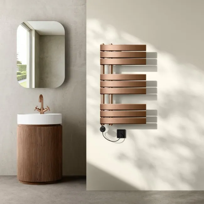 Seville Electric Brushed Copper Designer Flat Panel Heated Towel Rail 800x450mm