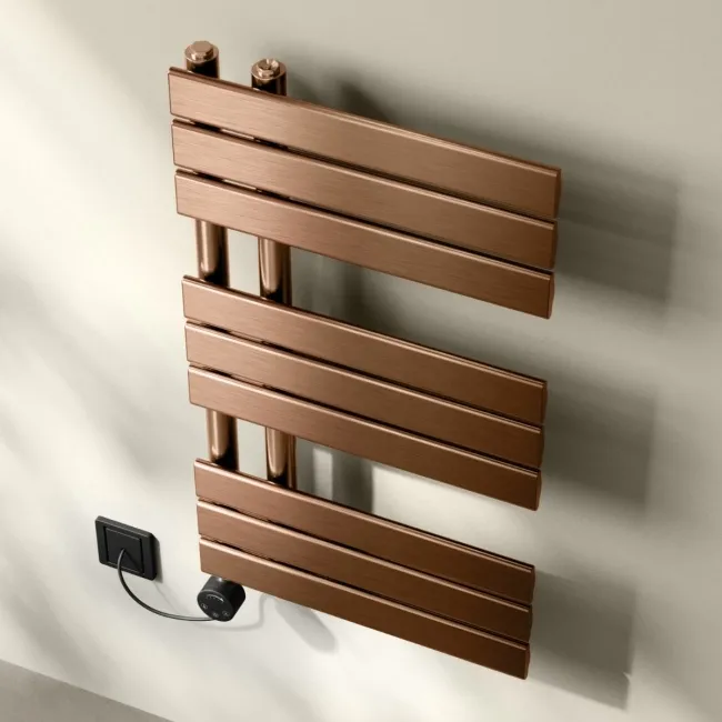 Seville Electric Brushed Copper Designer Flat Panel Heated Towel Rail 800x450mm