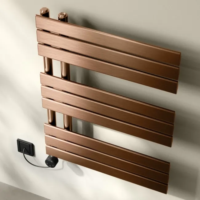 Seville Electric Brushed Copper Designer Flat Panel Heated Towel Rail 800x600mm