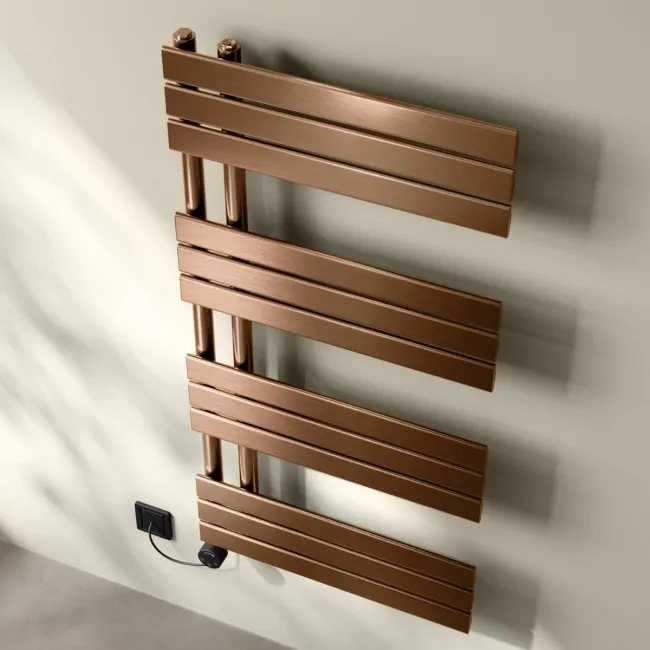 Seville Electric Brushed Copper Designer Flat Panel Heated Towel Rail 1200x600mm