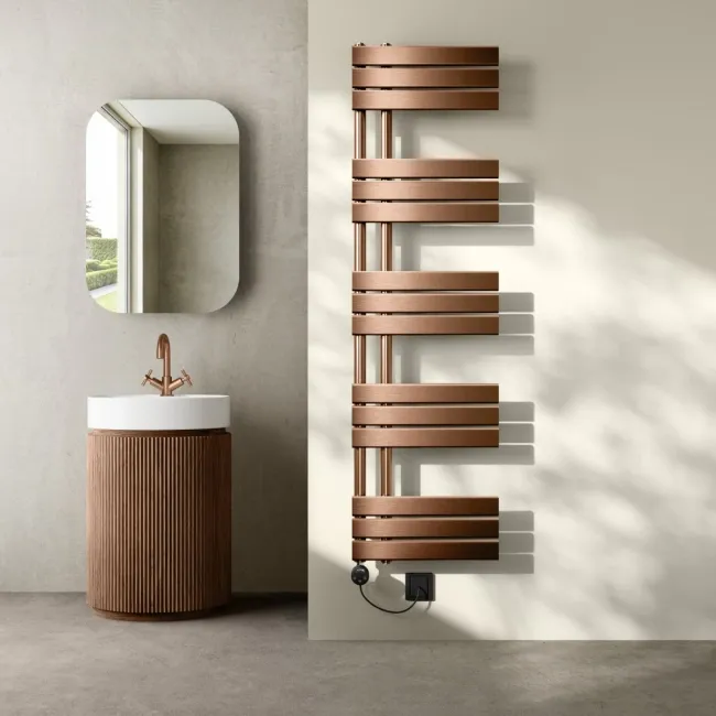 Seville Electric Brushed Copper Designer Flat Panel Heated Towel Rail 1600x450mm