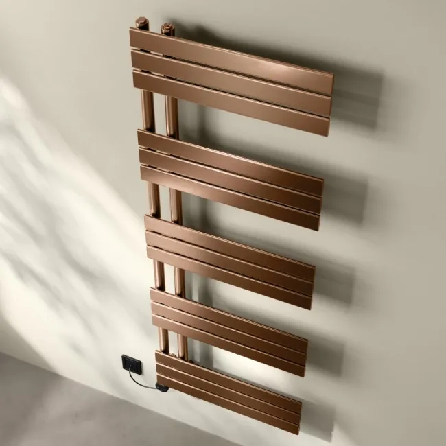 Seville Electric Brushed Copper Designer Flat Panel Heated Towel Rail 1600x600mm