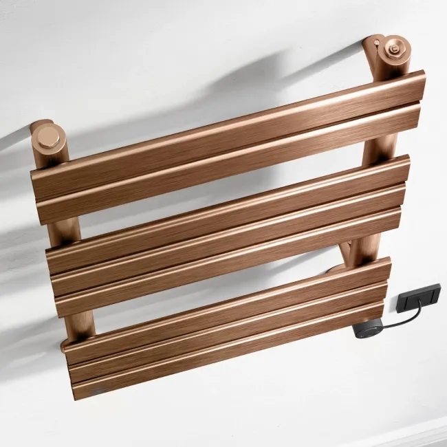 Santorini Electric Brushed Copper Flat Panel Heated Towel Rail 800x450mm