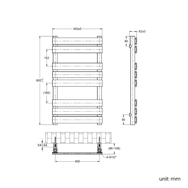 Santorini Electric Brushed Copper Flat Panel Heated Towel Rail 800x450mm