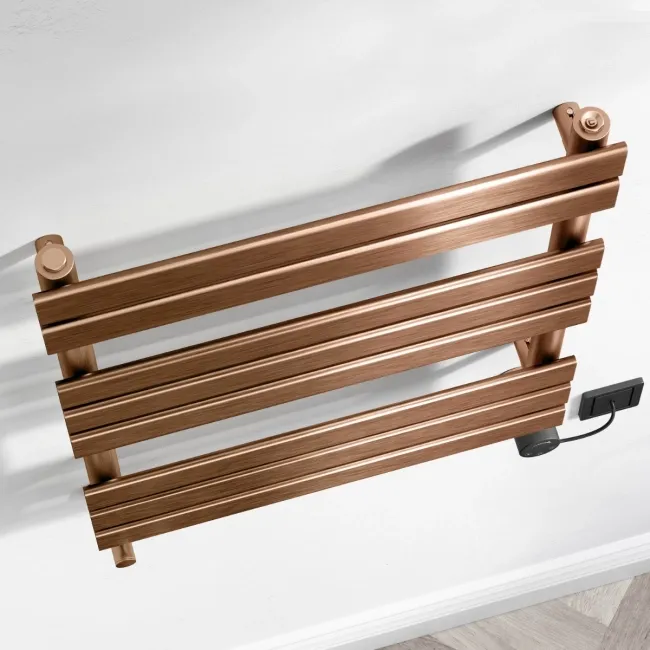 Santorini Electric Brushed Copper Flat Panel Heated Towel Rail 800x600mm