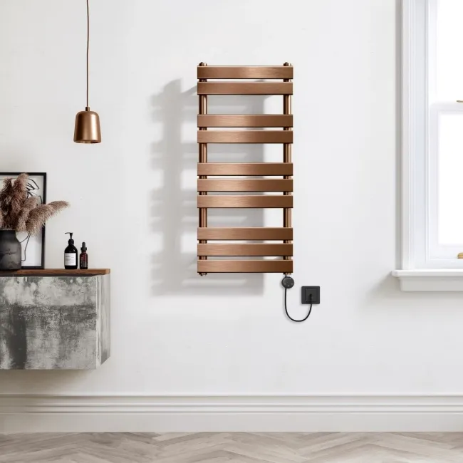 Santorini Electric Brushed Copper Flat Panel Heated Towel Rail 1000x450mm