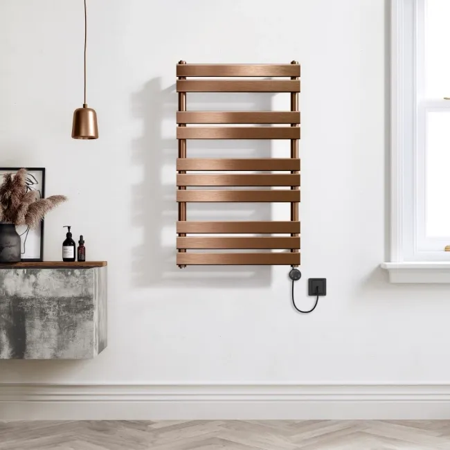 Santorini Electric Brushed Copper Flat Panel Heated Towel Rail 1000x600mm