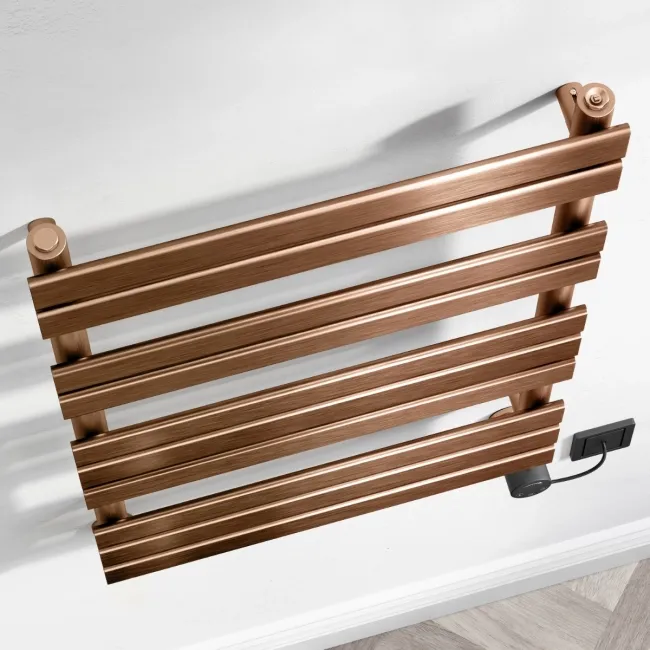Santorini Electric Brushed Copper Flat Panel Heated Towel Rail 1000x600mm
